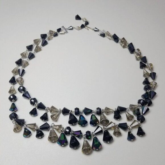 Vintage Black Beaded Two Strand Collar Necklace, Adjustable, Plastic, Germany - Picture 7 of 9